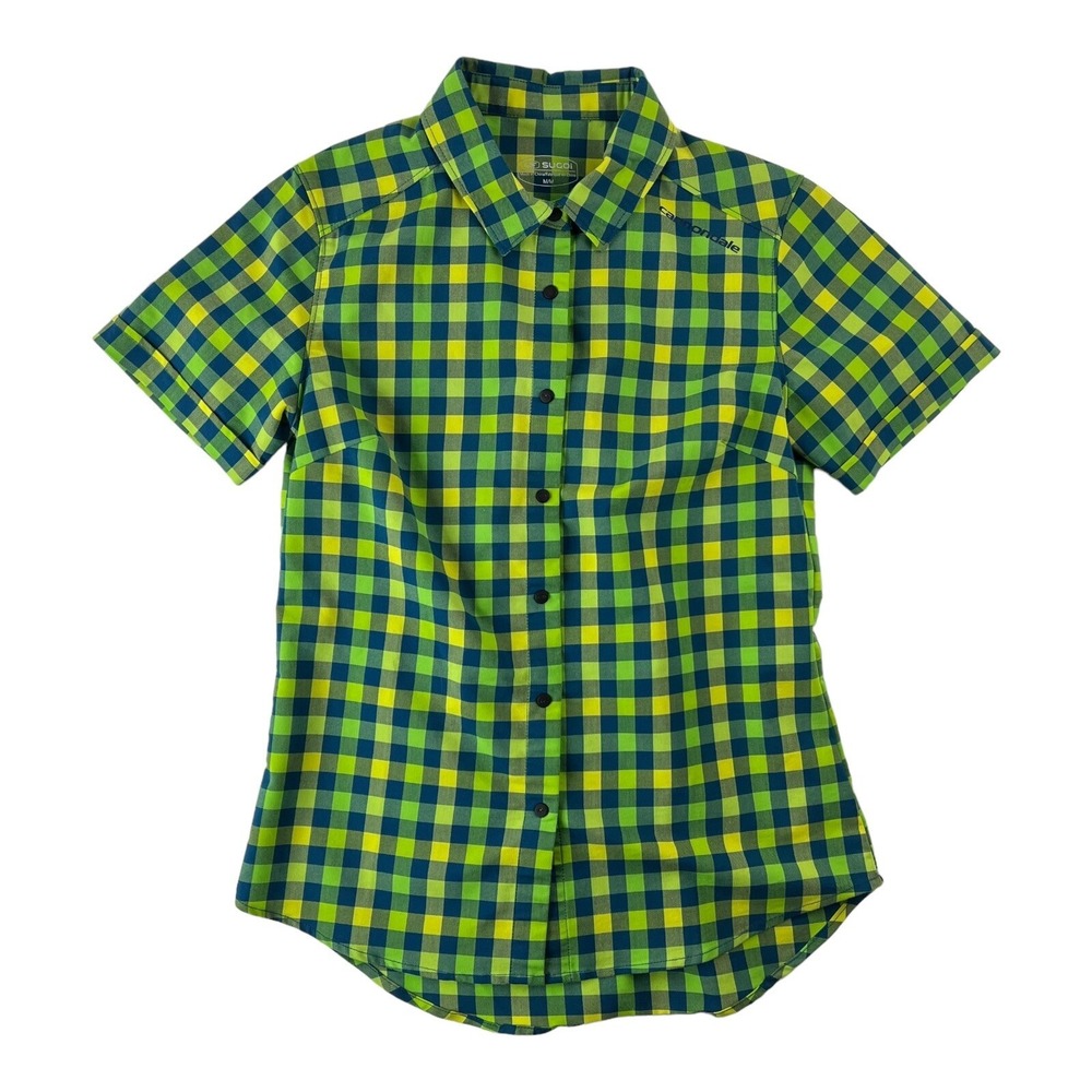 Sugoi Cannondale Green & Blue Check Polyester Blend Snap Up Womens Size Medium M